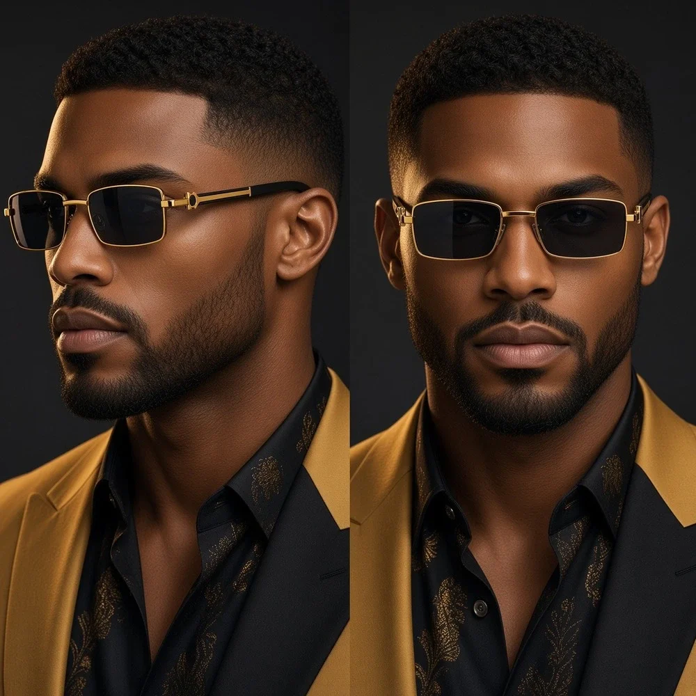 Mens Gold Frame Rectangle Sunglasses Fashion Modern Style Sun Glasses Shades New